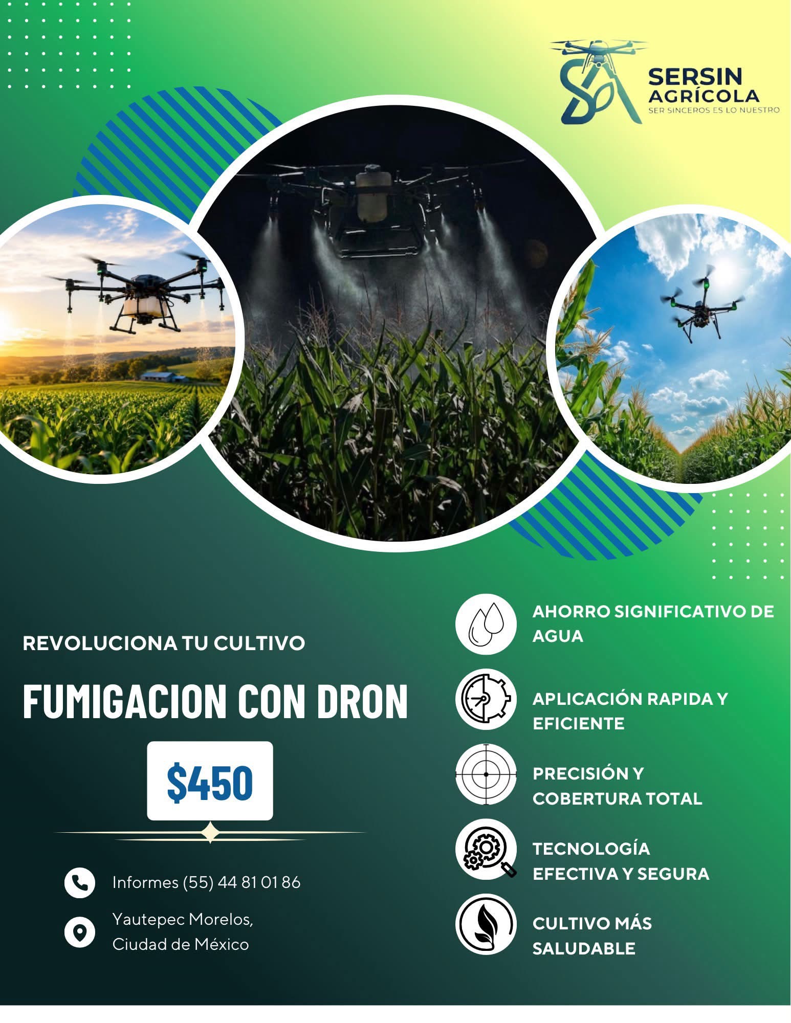 Material promocional de fumigación con dron